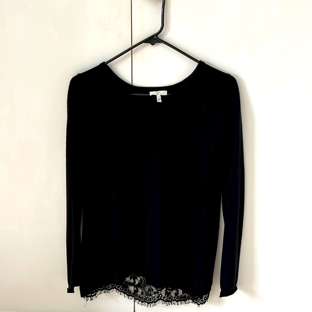 Black Joie cashmere blend sweater with lace back, size XXS